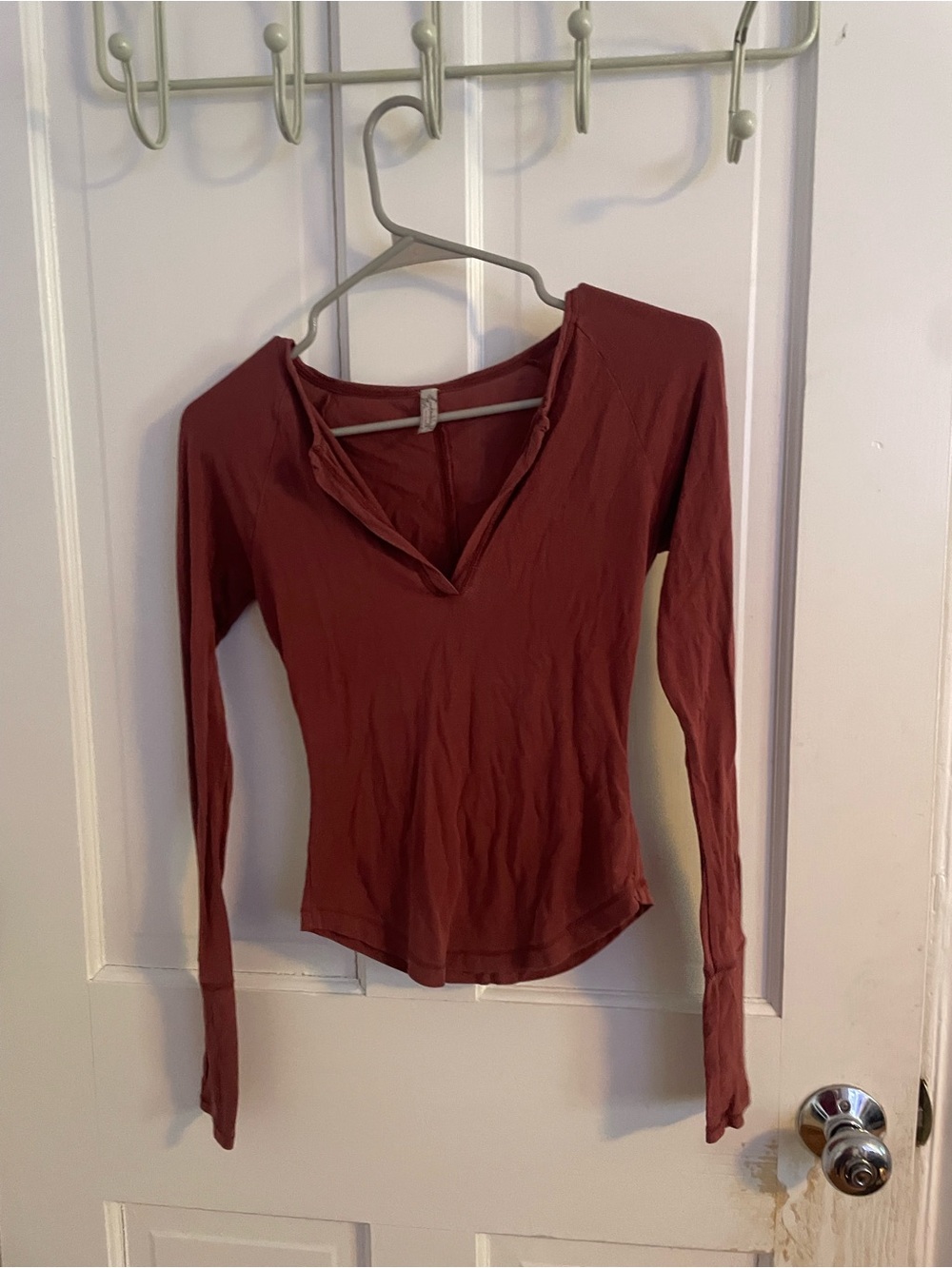 Free people Long Sleeve V-Neck Top in Rust
